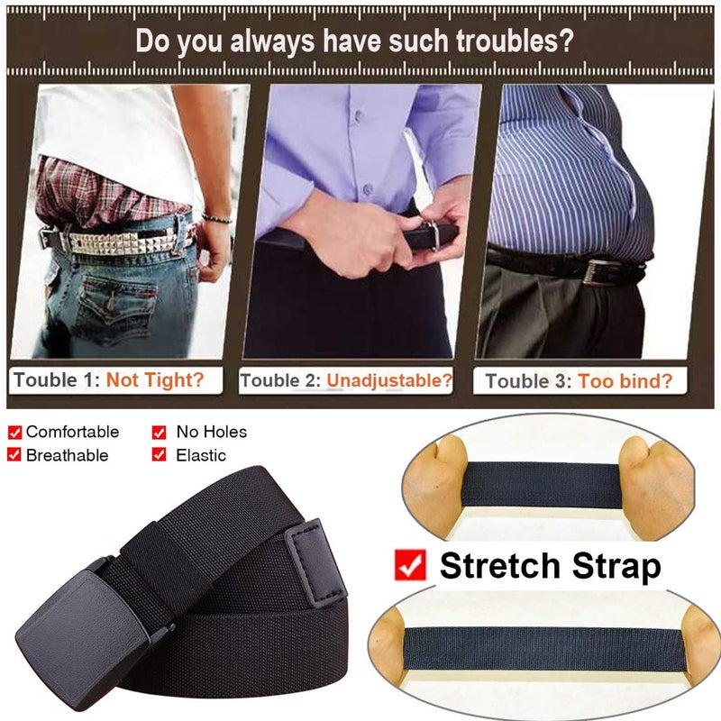 HOANAN 2-Pack Elastic Stretch Belt, Menâ€™s All Size No Metal Nylon Tactical Hiking Belt(black/grey-up to 42") - Image 3